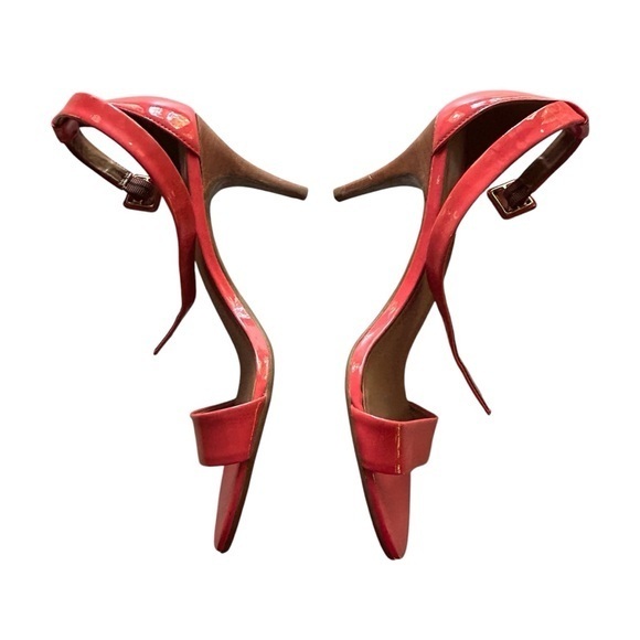 Talbots Patent Leather Ankle Strap‎ Open Toe Heels Pumps Bright Coral Size 8.5 - Picture 1 of 12
